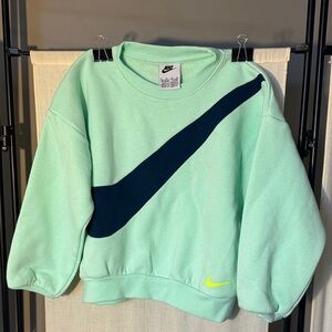 Nike Light Green Sweatshirt with Dark Blue Swoosh Boys Small 5-6 years